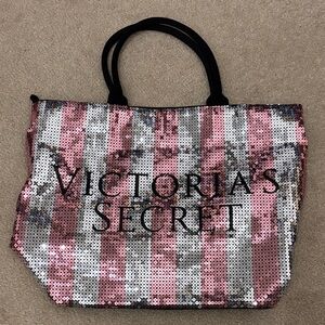 Victoria's Secret Pink and Silver Sequin Tote Duffel Gym Bag